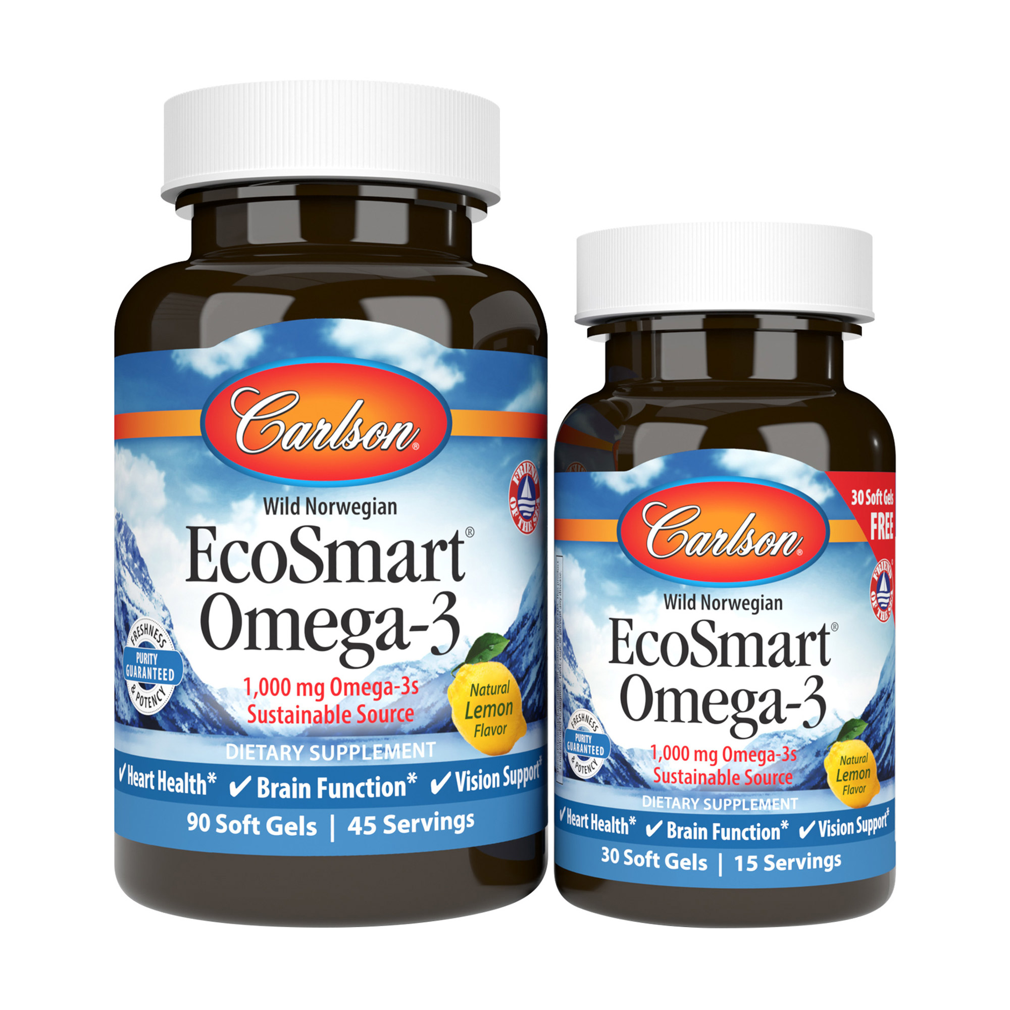 Омега-3 Carlson Labs EcoSmart Omega-3 зі смаком лимону, 90+30 капсул