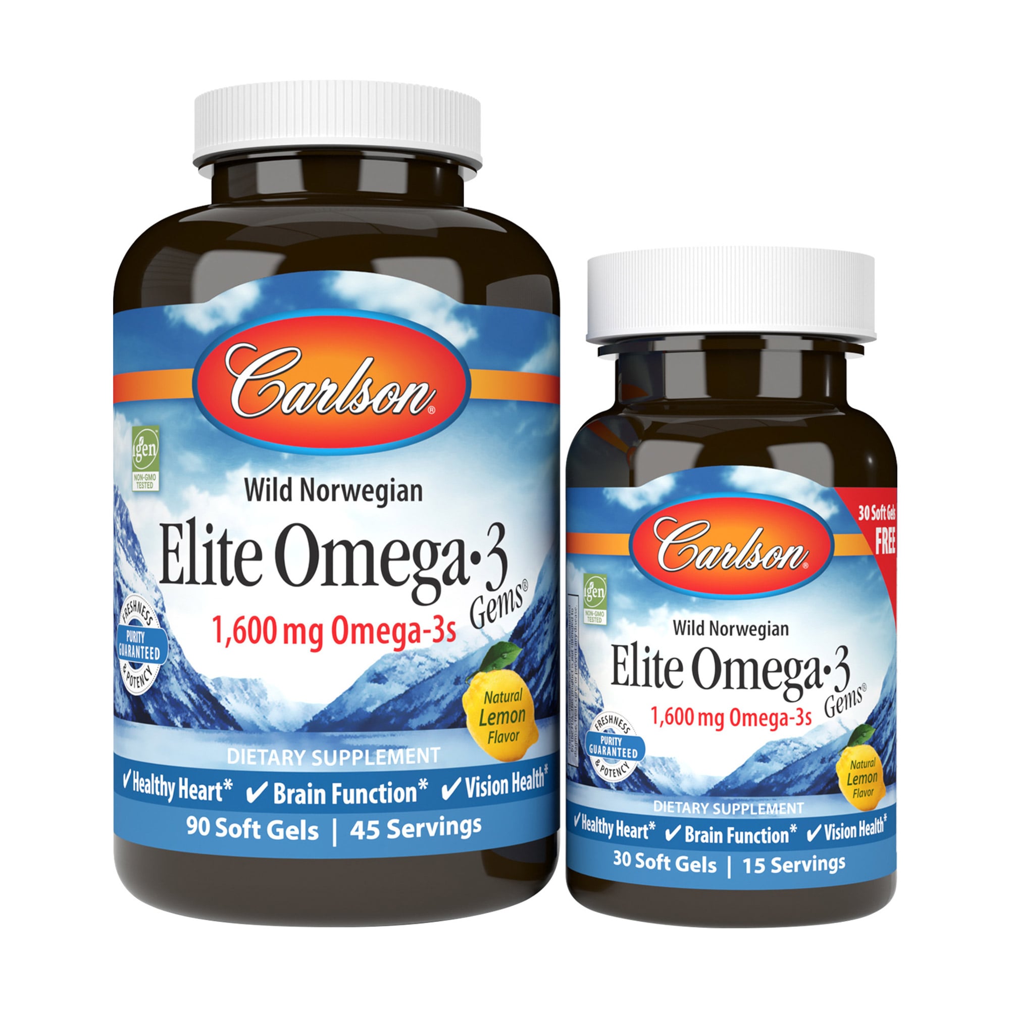Омега-3 Carlson Labs Elite Omega-3 зі смаком лимону, 1600 мг, 90+30 капсул