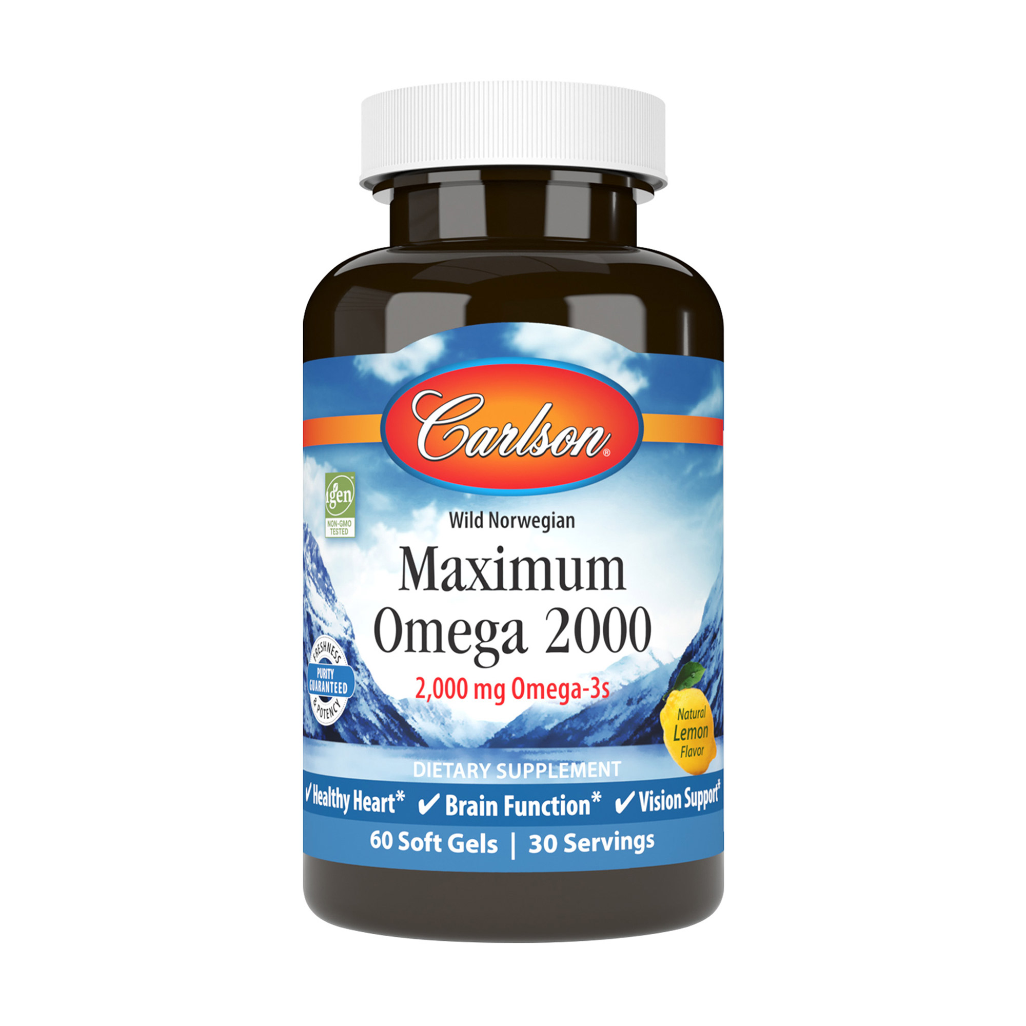 Омега максимум Carlson Labs Maximum Omega зі смаком лимону, 2000 мг, 60 гелевих капсул