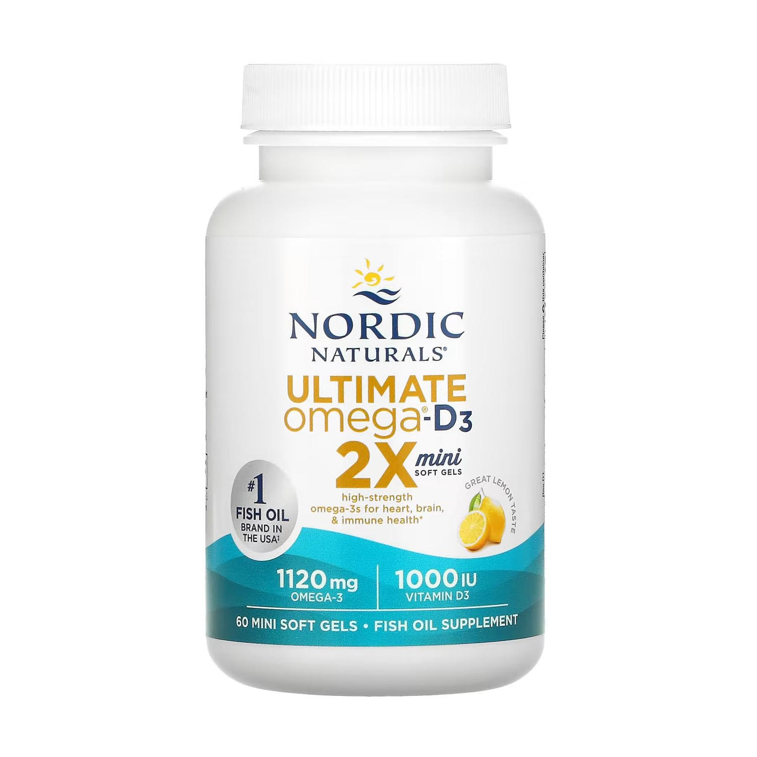 Ультимейт Омега 2Х Nordic Naturals Ultimate Omega 2X зі смаком лимону, 1120 мг, 60 капсул
